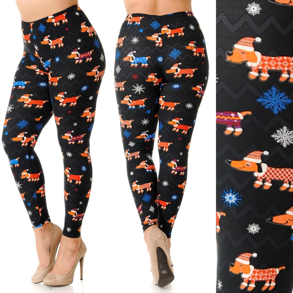 1x-3x Buttery Soft Christmas Puppy Plus Leggings